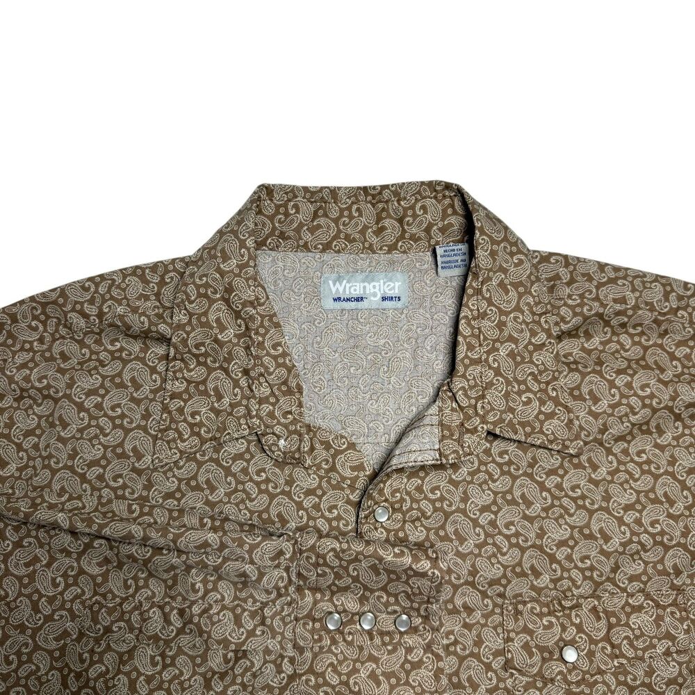 Wrangler Wrancher Pearl Snap Shirt XXL Brown Paisley Long Sleeve Rodeo Cowboy